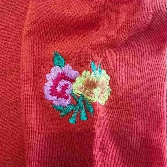 Vintage Orange Embroidered‎ Floral Sweater - Size M, Bright and Cheerful - Picture 3 of 5